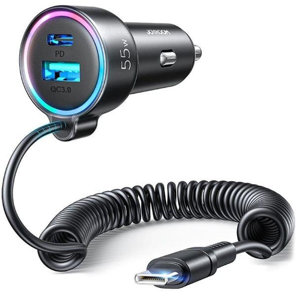 جوي روم USB C شاحن سيارة سوبر فاست نوع C كابل ملفوف لسامسونج