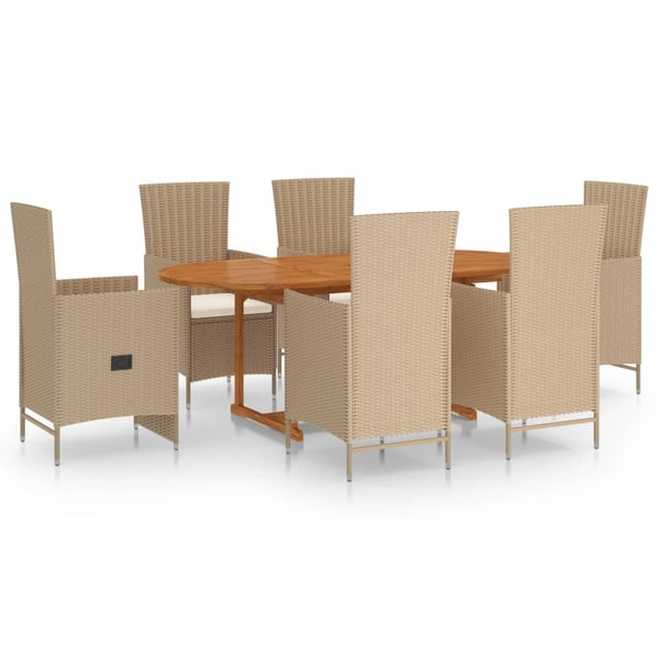 vidaXL 7 Piece Garden Dining Set Poly Rattan Beige vidaXL 7 Piece Garden Dining Set Poly Rattan Beige