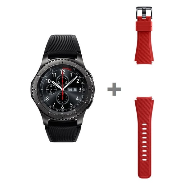 Samsung Gear S3 Universal Smartwatch Space Grey + ETYSU76MREGAE Frontier Solis Strap Band Orange Red For Gear S3