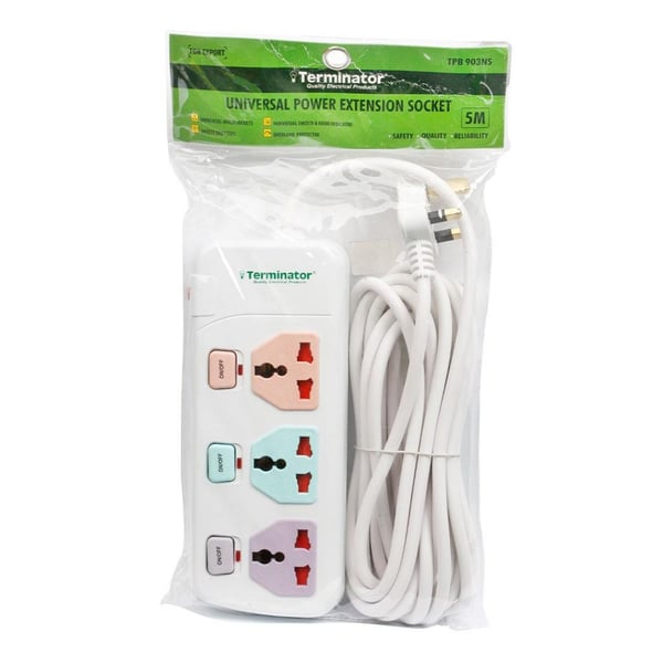Terminator 13 Amp 3 Way Universal Extension Socket with Switch 5M - TPB 903NS-5M Terminator 13 Amp 3 Way Universal Extension Socket with Switch 5M - TPB 903NS-5M