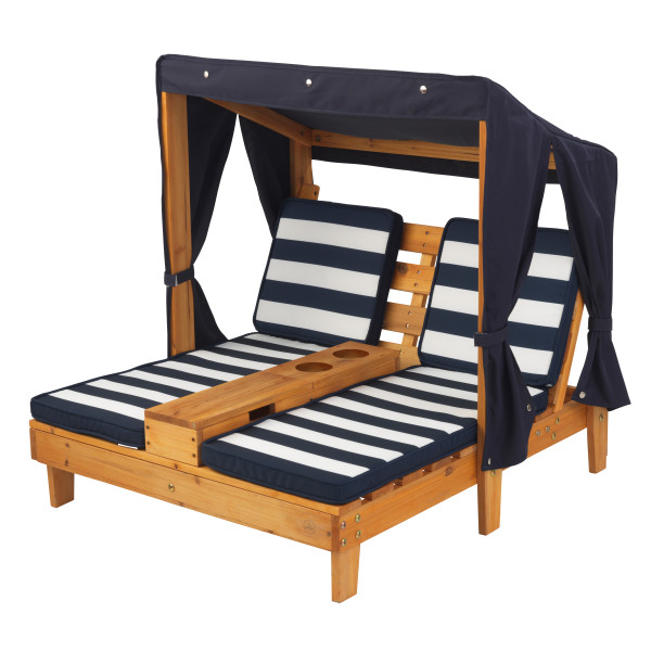 KidKraft Double Chaise Lounge with Cup Holders - Honey & Navy