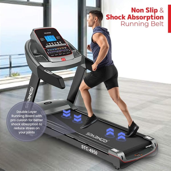 Sparnod Fitness Semi-Commercial Treadmill - Automatic Motorized Walking & Running Machine for Home Use - Foldable, Auto Incline- STC-4950 (4.5 HP AC Motor) Sparnod Fitness Semi-Commercial Treadmill - Automatic Motorized Walking & Running Machine for Home Use - Foldable, Auto Incline- STC-4950 (4.5 HP AC Motor)