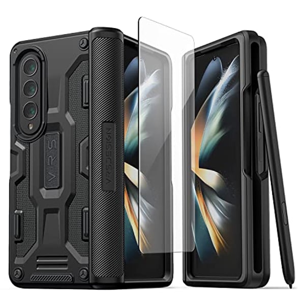Vrs Design Terra Guard Active Pro [hinge Protection] Designed For Samsung Galaxy Z Fold 4 Case Cover (2022) With Screen Protector And S-pen Holder - Matte Black (s Pen Not Included)