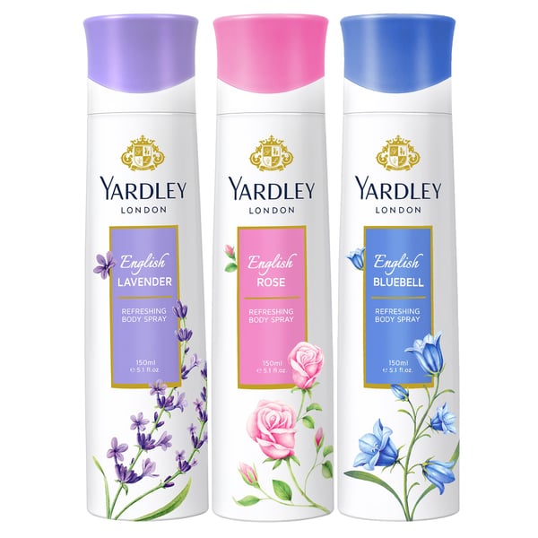 Yardley Body Spray 2+1 Assorted (3X150Ml)-English Lavender+English Rose+English Bluebell