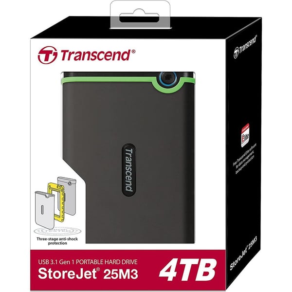 Transcend StoreJet 25M3 | Portable Hard Drives 4TB Iron Gray/Silver