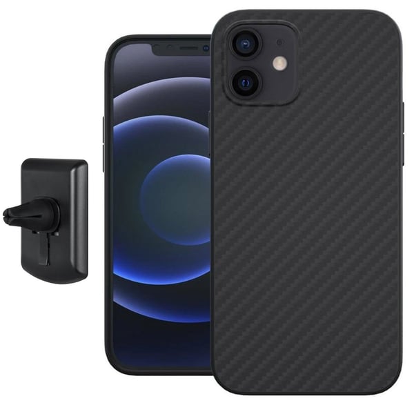 Evutec AER designed for iPhone 12 and iPhone 12 PRO case cover (6.1 inch) with AFIX Plus Air Vent Car Mount system - Karbon Black