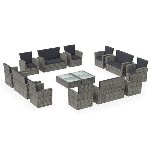 vidaXL 16 Piece Garden Lounge Set with Cushions Poly Rattan Grey vidaXL 16 Piece Garden Lounge Set with Cushions Poly Rattan Grey