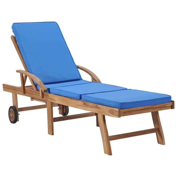 vidaXL Sun Lounger with Cushion Solid Teak Wood Blue