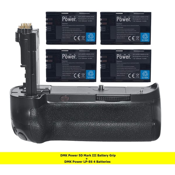 Dmk Power Dmk-bg-e11 Battery Grip Kit Compatible With Canon Eos 5d Mark Iii, Eos 5ds, Eos 5ds R Digital Slr Camera Includes Qty 4 Replacement Lp-e6 Batteries + Vertical Battery Grip