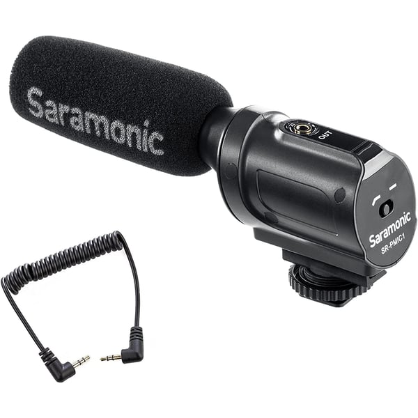 Saramonic Sr-pmic1 Super-cardioid Unidirectional Condenser Microphone With Integrated Shockmount, Low-cut Filter & Battery-operation For Dslr Cameras & Camcorders