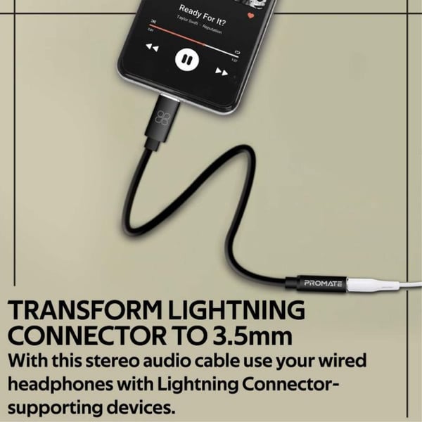 Promate Lightning to 3.5mm AUX Connector 0.15m Black Promate Lightning to 3.5mm AUX Connector 0.15m Black