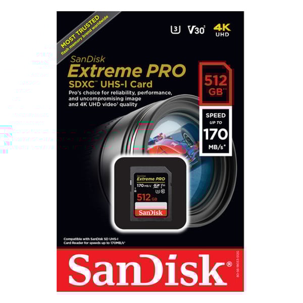 Sandisk SDSDXXY-512G-GN4IN Extreme Pro SDXC Card 512GB Sandisk SDSDXXY-512G-GN4IN Extreme Pro SDXC Card 512GB