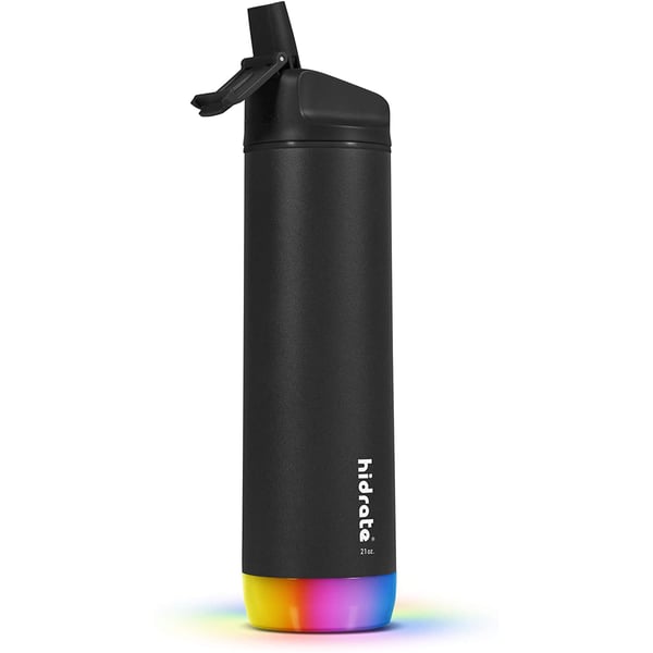Hidratespark Steel Smart Water Bottle - Tracks Water Intake & Glows To Remind You To Stay Hydrated, Straw, 21 Oz, Black