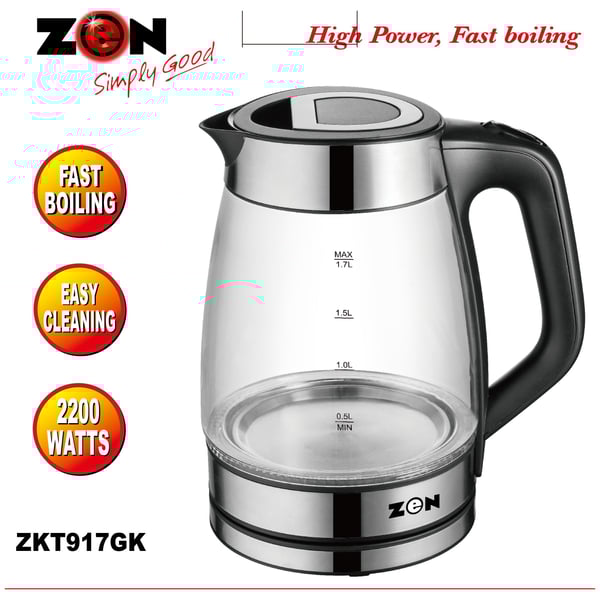 Zen Cordless Glass Kettle 1.7 Litres ZKT917GK Zen Cordless Glass Kettle 1.7 Litres ZKT917GK