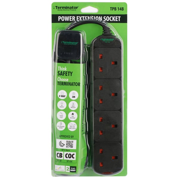 Terminator 13 Amp 4 Way Extension Black TPB 14B-3M (G) Terminator 13 Amp 4 Way Extension Black TPB 14B-3M (G)