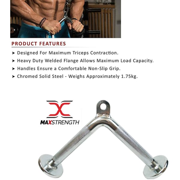 X Max Strength Barbel Machine Cable Attachment V Shape Non Silip Bar Tricep Push Down Handle Close Grip Multi Gym Pull Down Triceps Bar