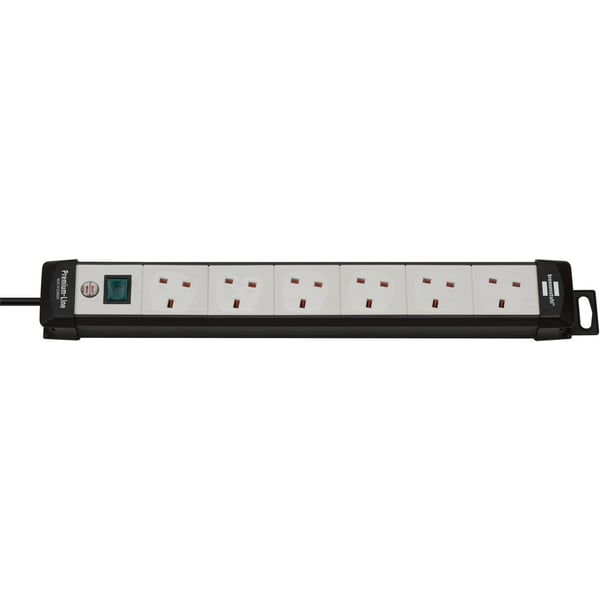 Brennenstuhl Premium-Line, 6-way extension lead (switch and 3m cable - 80 angle of sockets) colour: black / light grey
