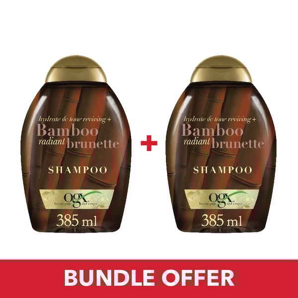OGX Shampoo Hydrate & Tone Reviving + Bamboo Radiant Brunette With UVA/UVB Filters 385ml - Pack of 2 Pieces (Bundle Offer)