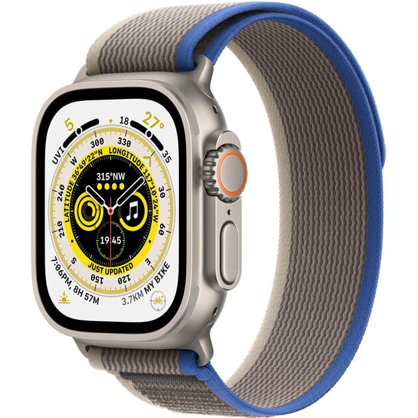 Apple Watch Ultra GPS + Cellular, 49mm Titanium Case with Blue Gray Trail Loop - Small/Medium Apple Watch Ultra GPS + Cellular, 49mm Titanium Case with Blue Gray Trail Loop - Small/Medium