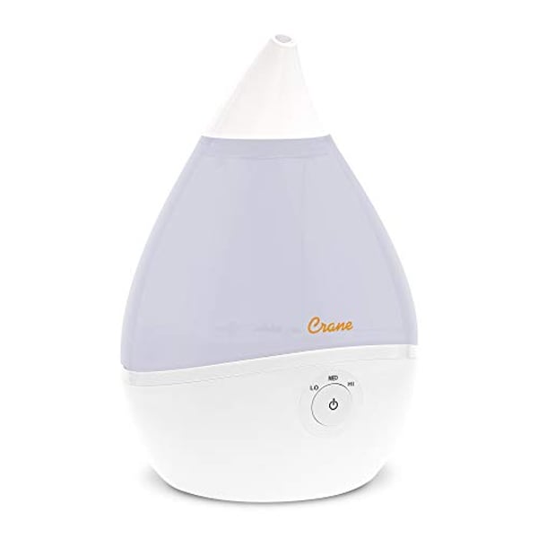 Crane Droplet Ultrasonic Cool Mist Humidifier, Filter Free, 0.5 Gallon With Optional Vapor Pad Slot, 3 Speed Output Settings, White