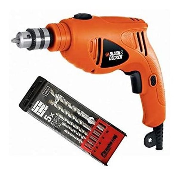 Black and Decker HD4810BIT-B5 480W 10mm Single Speed Hammer Drill (5Bit Set)