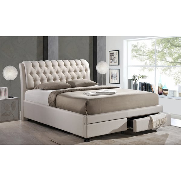 Buy Ainge Button Tufted Fabric Platform Bed w 2 Drawer Storage
