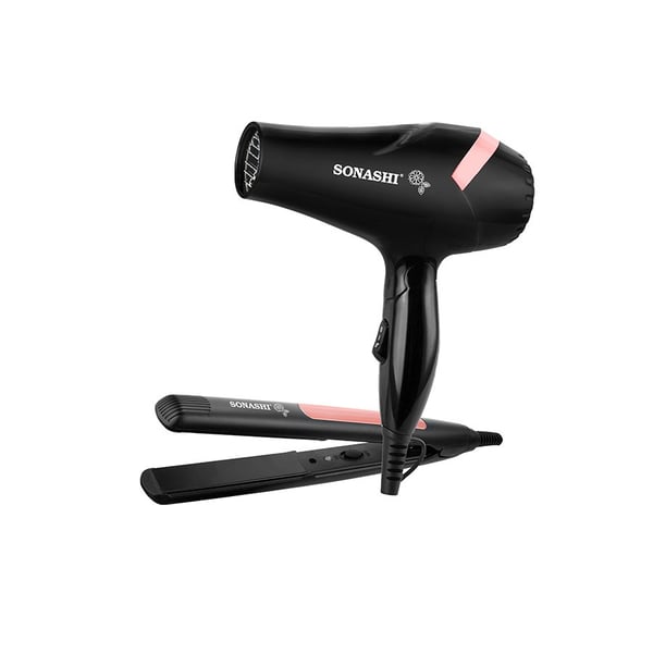 Sonashi Portable Travel Hair Dryer & Straightener Set (black-peach) Sbs-600