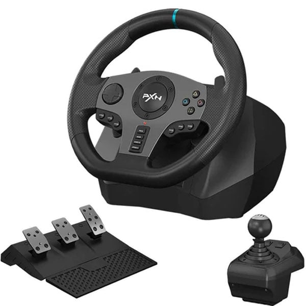 PXN Race Sterring Wheel With 3 Pedals and Gear Shifter Black