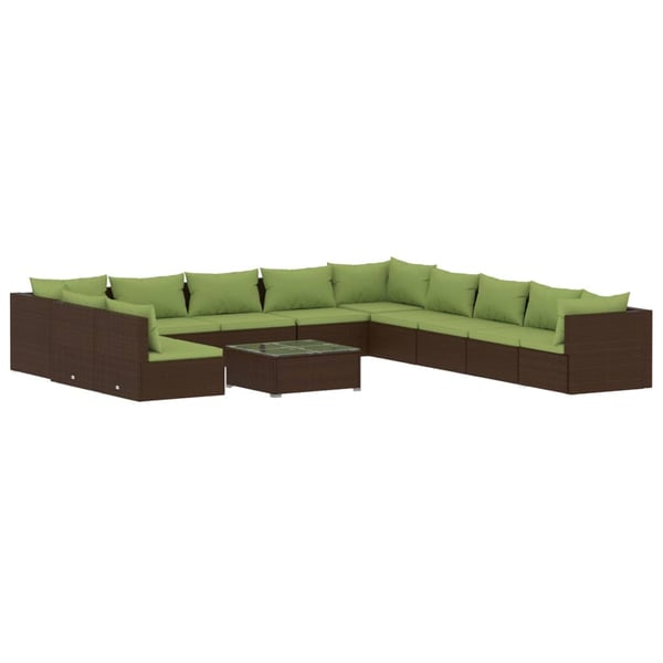 Buy vidaXL 12 Piece Garden Lounge Set with Cushions Brown Poly Rattan