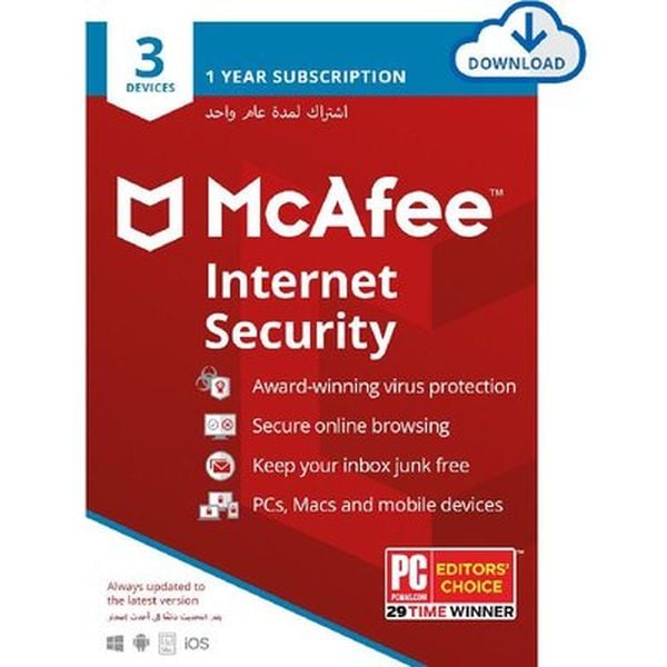 McAfee Internet Security for 3 Devices with 1 Year Subscription