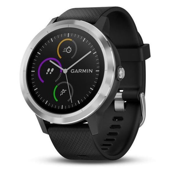 Garmin Vivoactive 3 Stainless Steel Smart Watch Black With GPS Black Silicone Strap