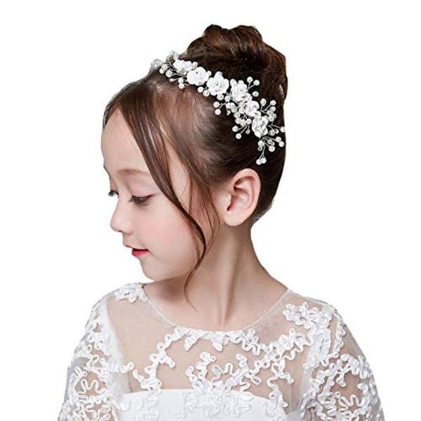 Campsis Cute Princess Wedding Headpiece White Flower Headband Pearl Hair Accessories For Girl And Women Bridal Tiaras Bridal.
