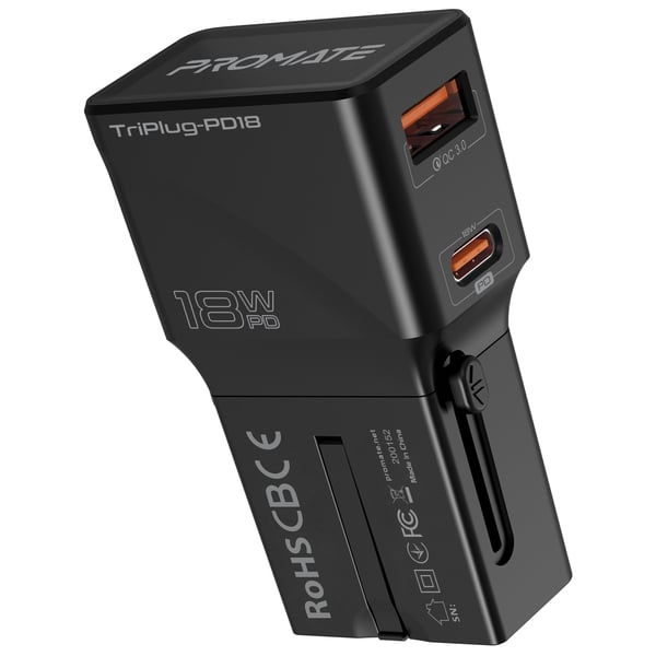 Promate Universal Travel Wall Charger 18cm Black