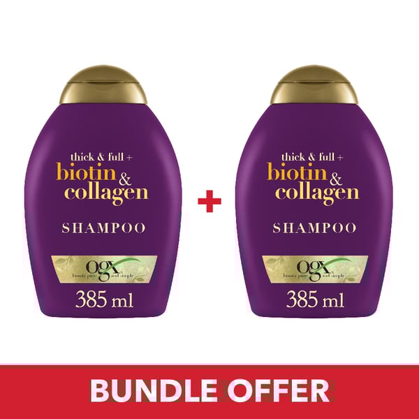 OGX Shampoo Thick & Full + Biotin & Collagen 385ml - Pack of 2 Pieces (Bundle Offer)