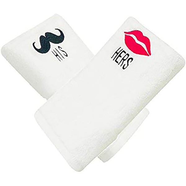 Personalized For You Cotton White Hers Lips & His Mustache Embroidery Set of 2 Bath Towel 70*140 cm