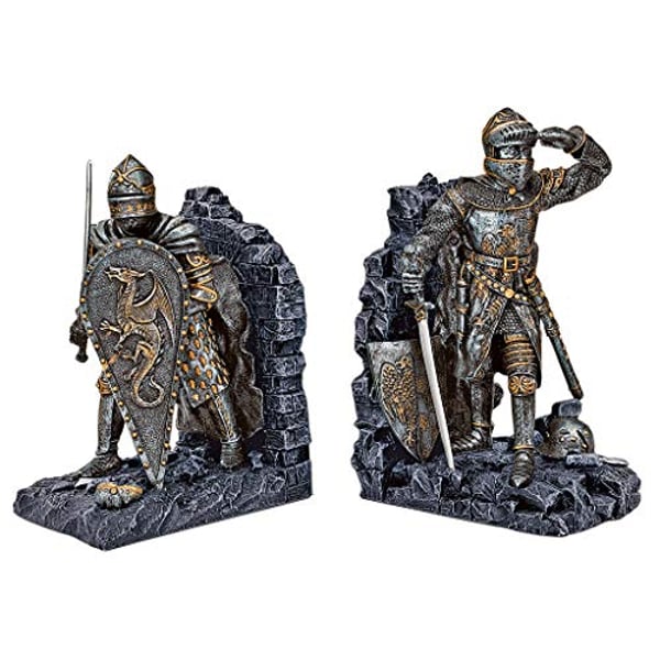 Design Toscano Arthurian Knight Medieval Decor Bookend Statues, 8 Inch, Set Of Two, Grey Stone Design Toscano Arthurian Knight Medieval Decor Bookend Statues, 8 Inch, Set Of Two, Grey Stone