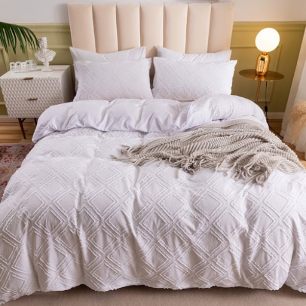 Buy Deals For Less Luna Home King Size 6 Pcs ( Duvet Cover 220×240,  Bedsheet 200×200+30cm, 4 Pillow Covers 50×75 Cm) Bedding Set, Modern  Geometric Pattern Plain White Color , Bedding Set