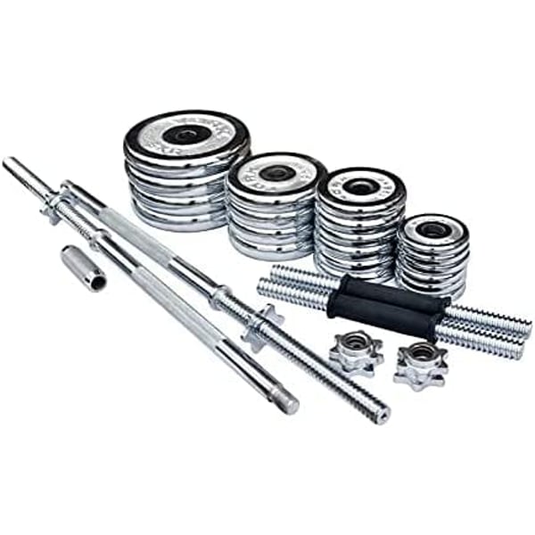 ULTIMAX 50 Kgs Dumbbell and Barbell Set Chrome Steel Adjustable Dumbbells Barbell with Connector Options Each Other Convertible for Home Gym Office Exercise Fitness - Silver ULTIMAX 50 Kgs Dumbbell and Barbell Set Chrome Steel Adjustable Dumbbells Barbell with Connector Options Each Other Convertible for Home Gym Office Exercise Fitness - Silver