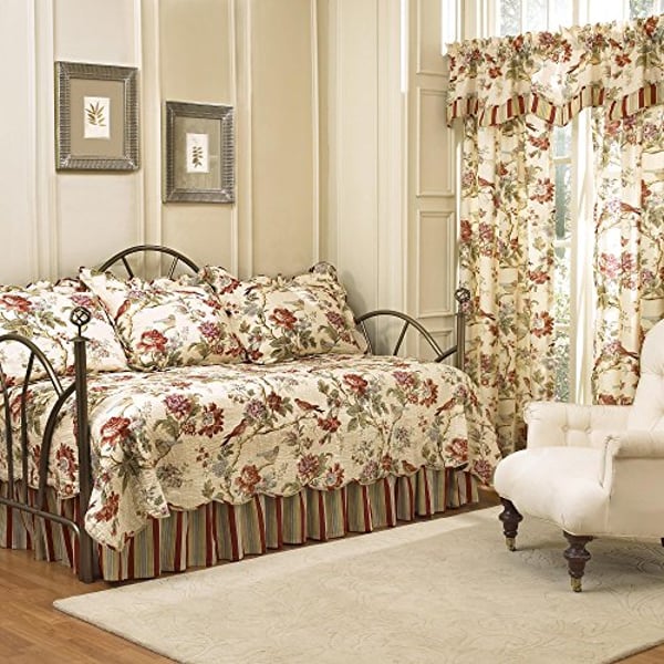 Waverly Charleston 5Pc Quilted Reversible Comforter Day Bed Cover Set Papaya