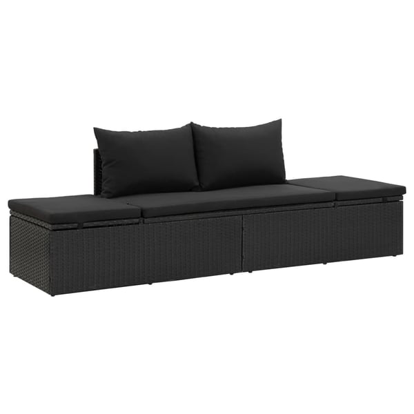 vidaXL Sun Bed with Cushions Poly Rattan Black vidaXL Sun Bed with Cushions Poly Rattan Black