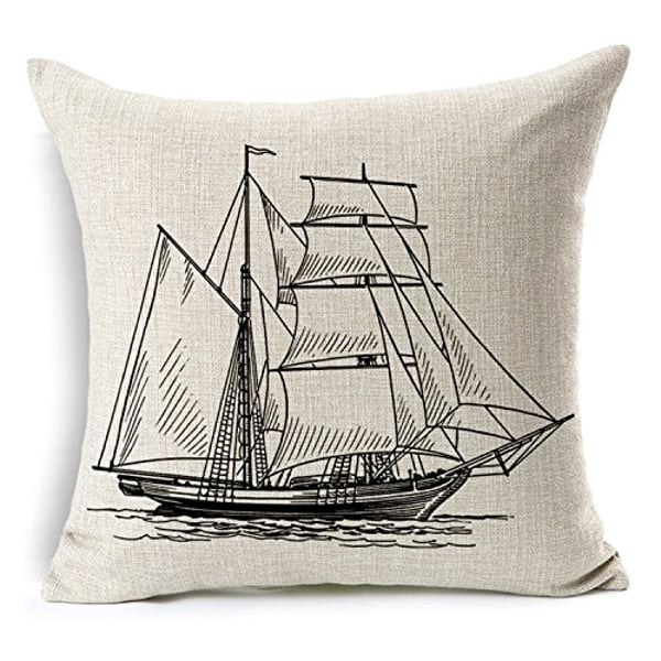 Decorbox Cotton Linen Pillow Cover Antique Boat Cushion Cover Throw Pillow Cover 18