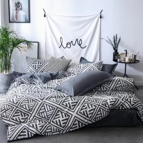 Luna Home Queen/double Size 6 Pieces Bedding Set Without Filler ,gray Geometric Design