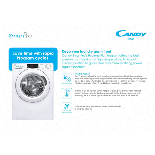 Candy Washing Machine 7kg SmartPro - CSO 1275T3/1-19 - 1200rpm - WiFi+BT - Steam Function - 5 Digit Display