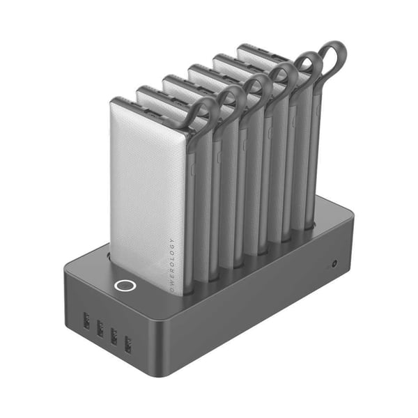 Powerology - 6 in 1 Power Station 10000mAh 2.1A with Built-In Cable - White Powerology - 6 in 1 Power Station 10000mAh 2.1A with Built-In Cable - White