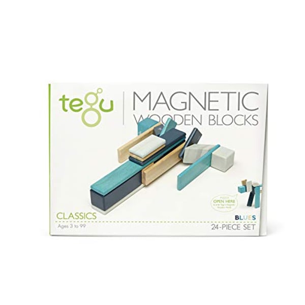 24 Piece Tegu Magnetic Wooden Block Set, Blues