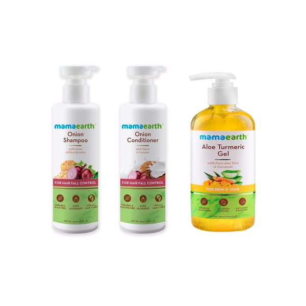 Mamaearth Combo Offer Of Onion Shampoo 250ml + Onion Conditioner 250ml + Aloe Vera Gel 300ml Mamaearth Combo Offer Of Onion Shampoo 250ml + Onion Conditioner 250ml + Aloe Vera Gel 300ml