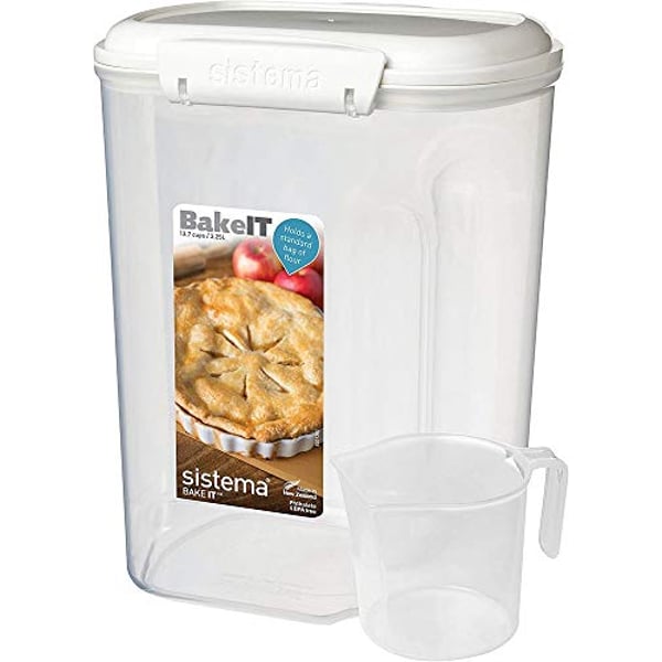 Sistema Bake It Sugar Storage Container With Measuring Cup, 13.7 Cup/3.25 L, Clear/White Sistema Bake It Sugar Storage Container With Measuring Cup, 13.7 Cup/3.25 L, Clear/White