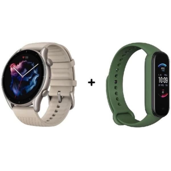 Amazfit A1971 GTR3 Smart Watch Grey + A2005 Band 5 Fitness Tracker Olive