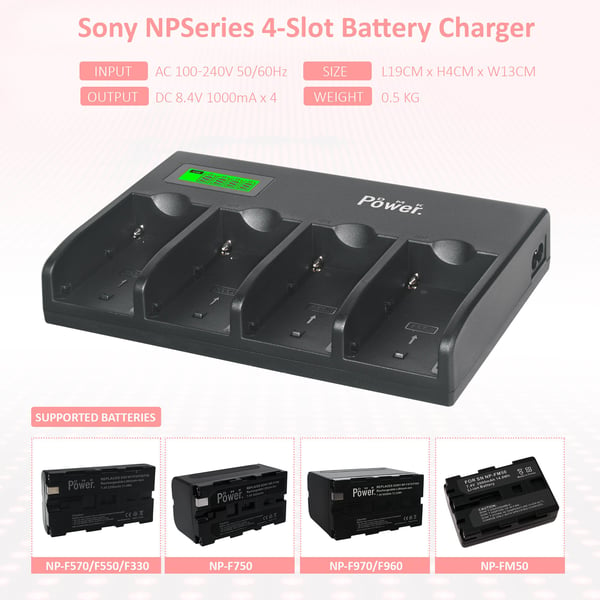 Dmk Power 4 Channel Led Display Battery Charger Compatible With Sony Npf-series Black