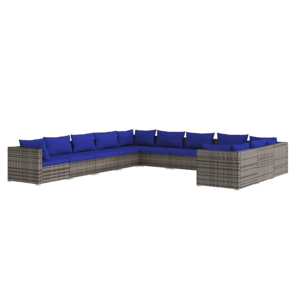 vidaXL 11 Piece Garden Lounge Set with Cushions Poly Rattan Grey
